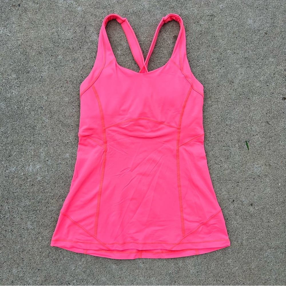 Pink Lululemon tank top with built-in bra and padding